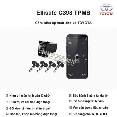 Cảm biến áp suất lốp C398 cho lỗ chờ xe TOYOTA + điện thoại